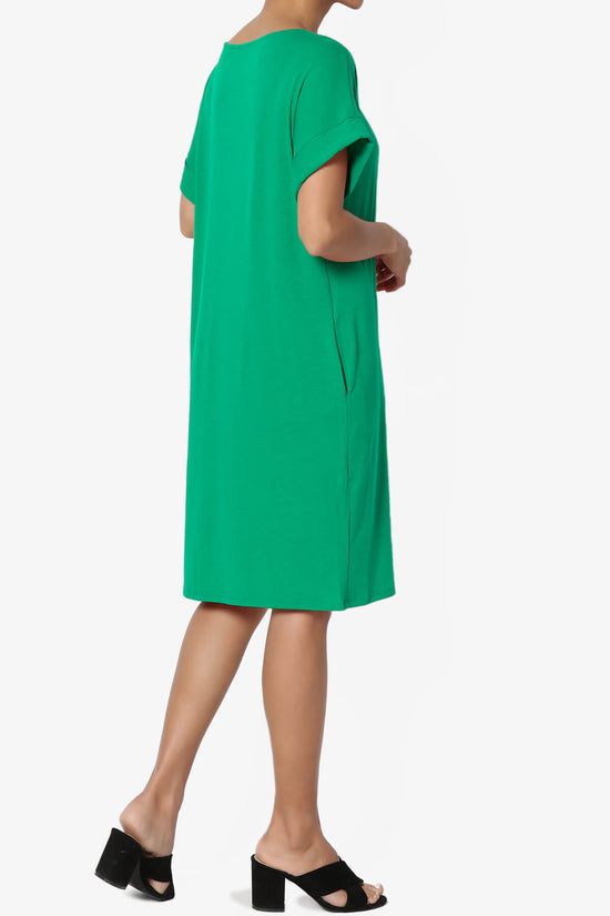 Janie Rolled Short Sleeve Round Neck Dress KELLY GREEN_4
