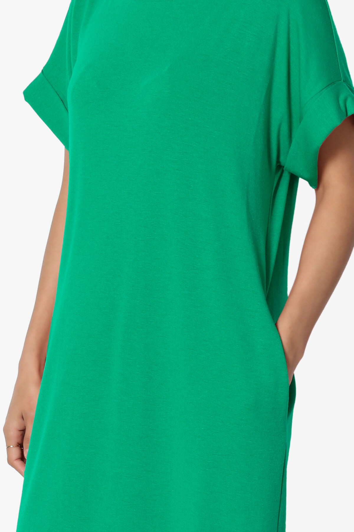 Janie Rolled Short Sleeve Round Neck Dress KELLY GREEN_5