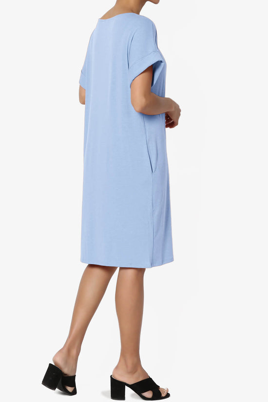 Janie Rolled Short Sleeve Round Neck Dress LIGHT BLUE_4