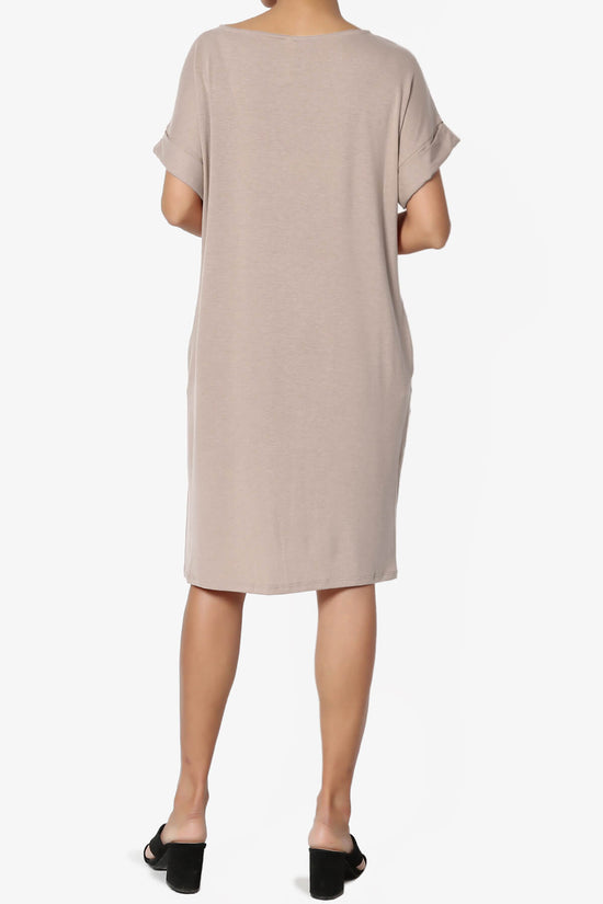 Load image into Gallery viewer, Janie Rolled Short Sleeve Round Neck Dress LIGHT MOCHA_2
