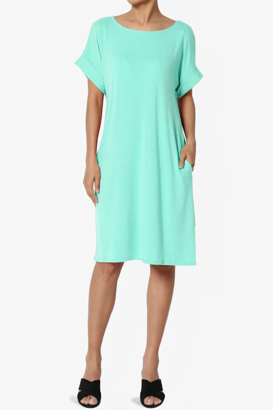 Load image into Gallery viewer, Janie Rolled Short Sleeve Round Neck Dress MINT_1
