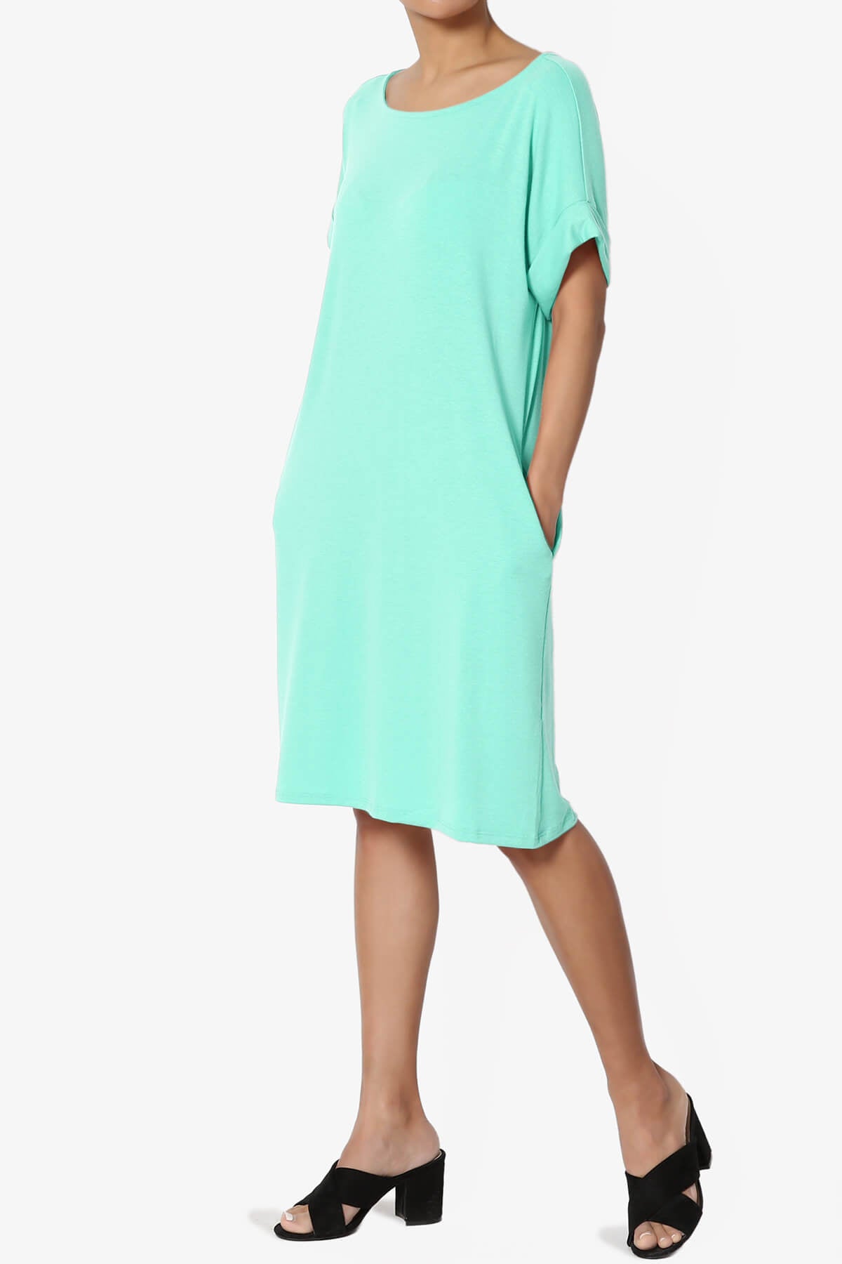Load image into Gallery viewer, Janie Rolled Short Sleeve Round Neck Dress MINT_3
