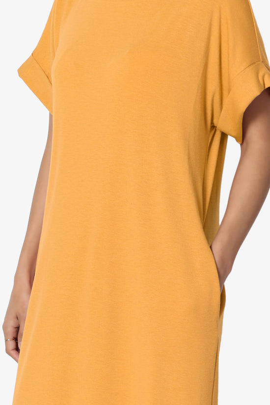 Load image into Gallery viewer, Janie Rolled Short Sleeve Round Neck Dress MUSTARD_5
