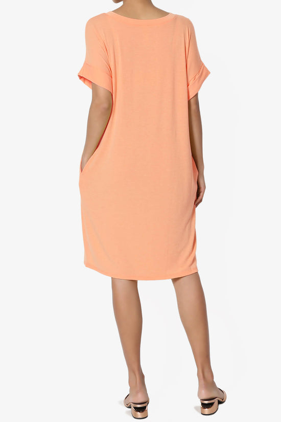 Load image into Gallery viewer, Janie Rolled Short Sleeve Round Neck Dress PEACH_2
