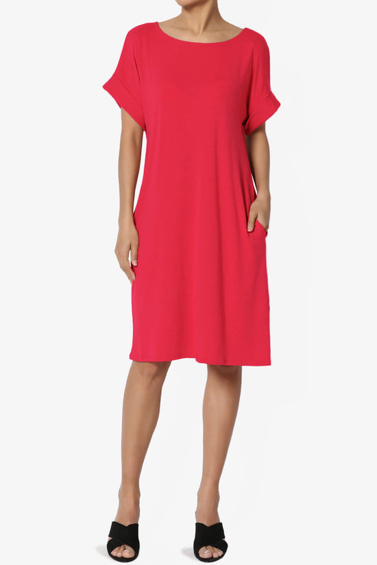 Janie Rolled Short Sleeve Round Neck Dress RED_1