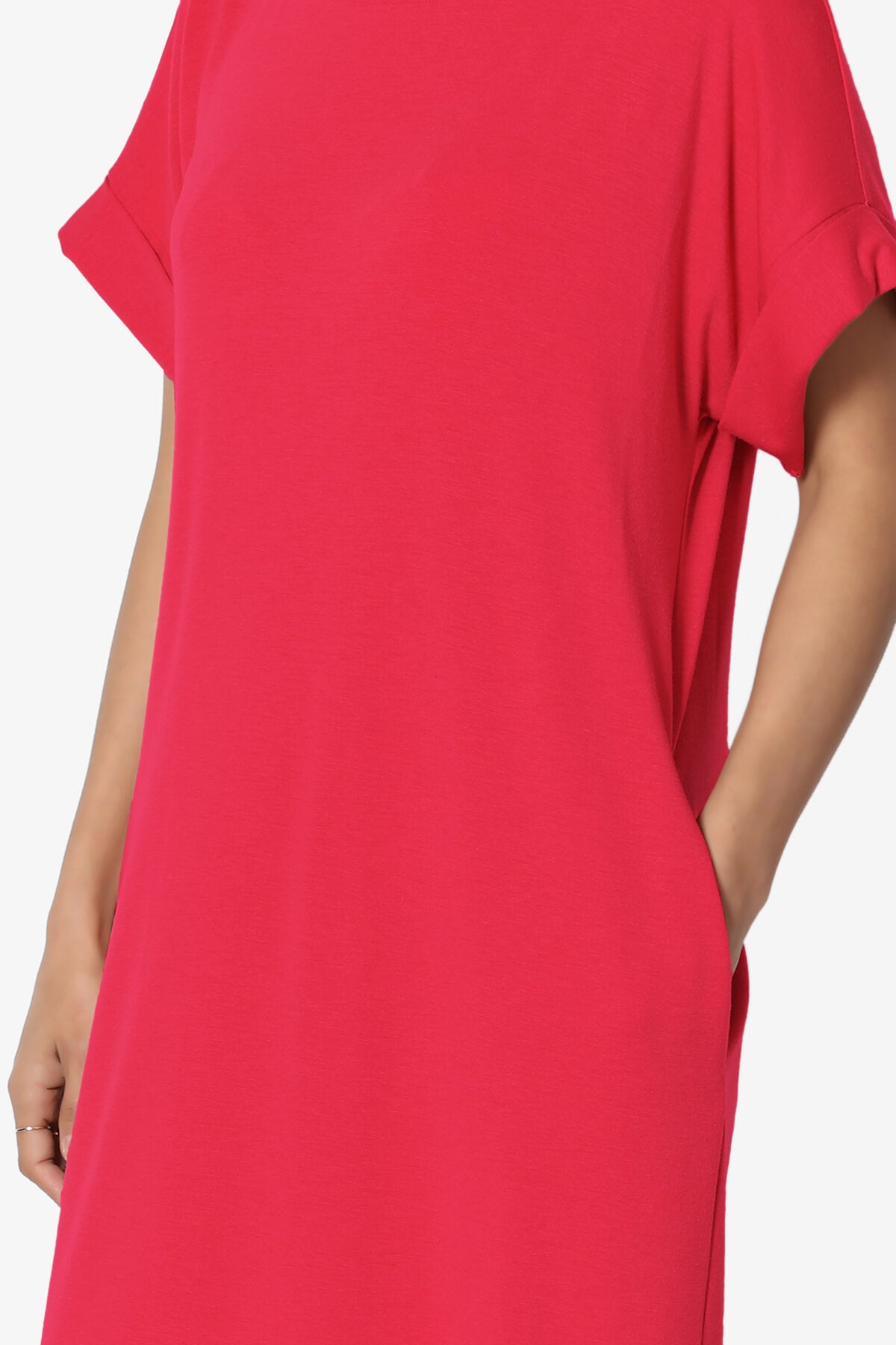 Janie Rolled Short Sleeve Round Neck Dress RED_5