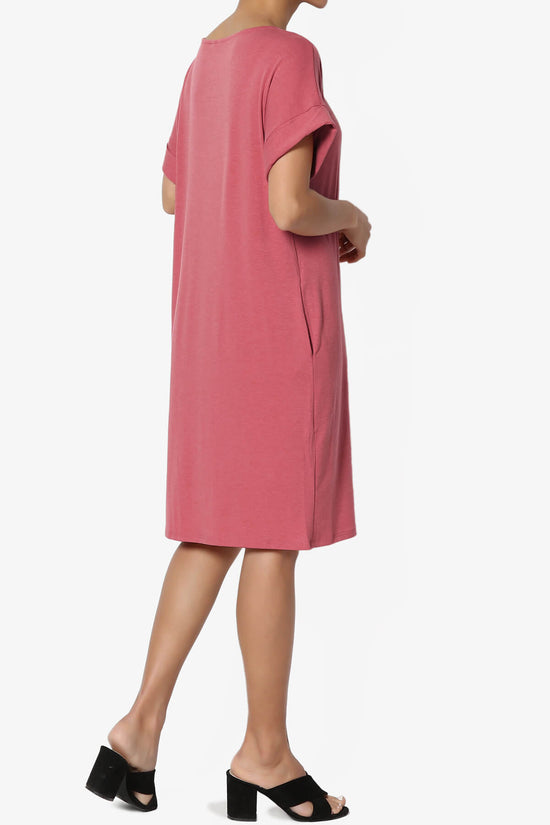 Janie Rolled Short Sleeve Round Neck Dress ROSE_4