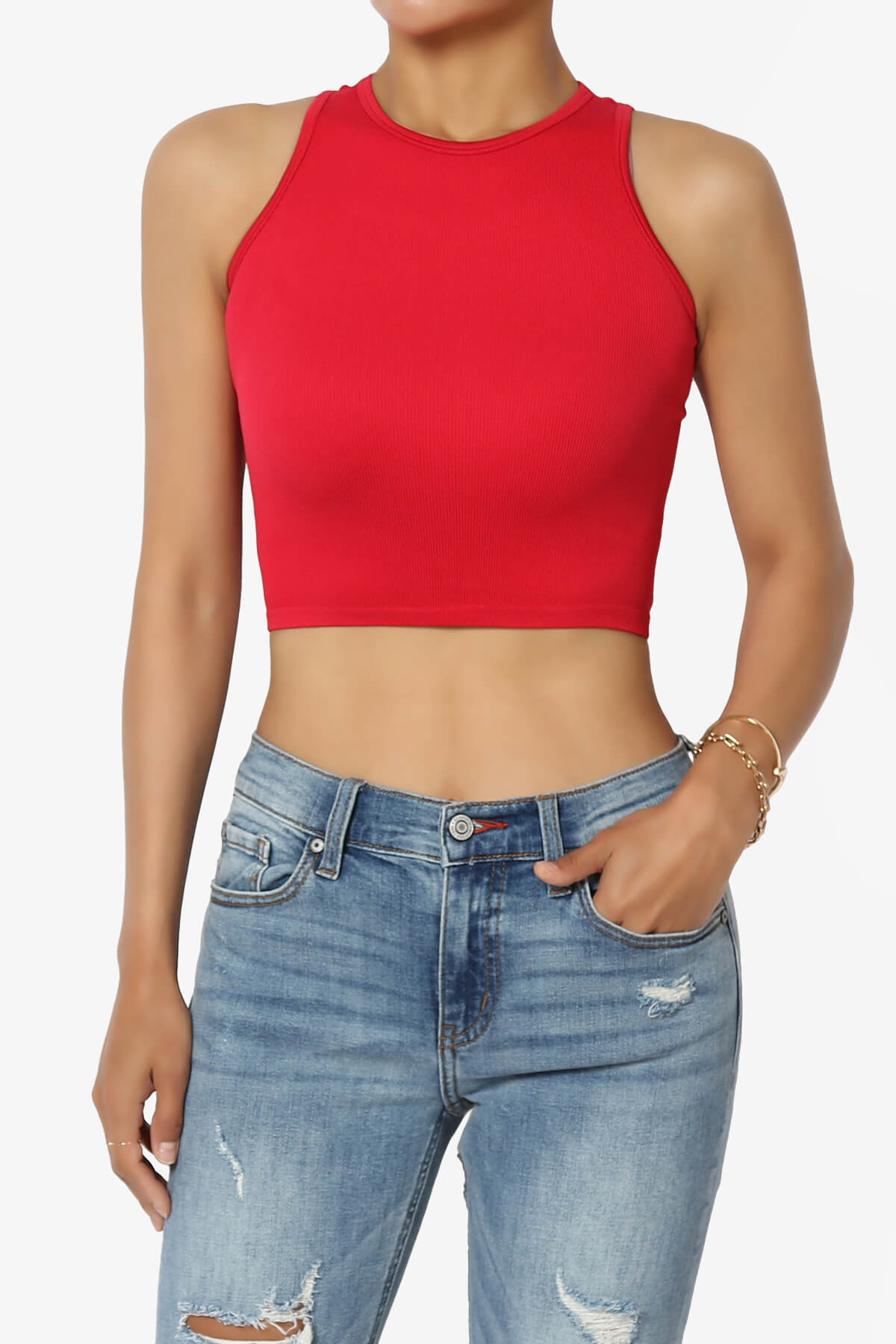 Load image into Gallery viewer, Jessa Ribbed Seamless Crop Tank Top RED_1
