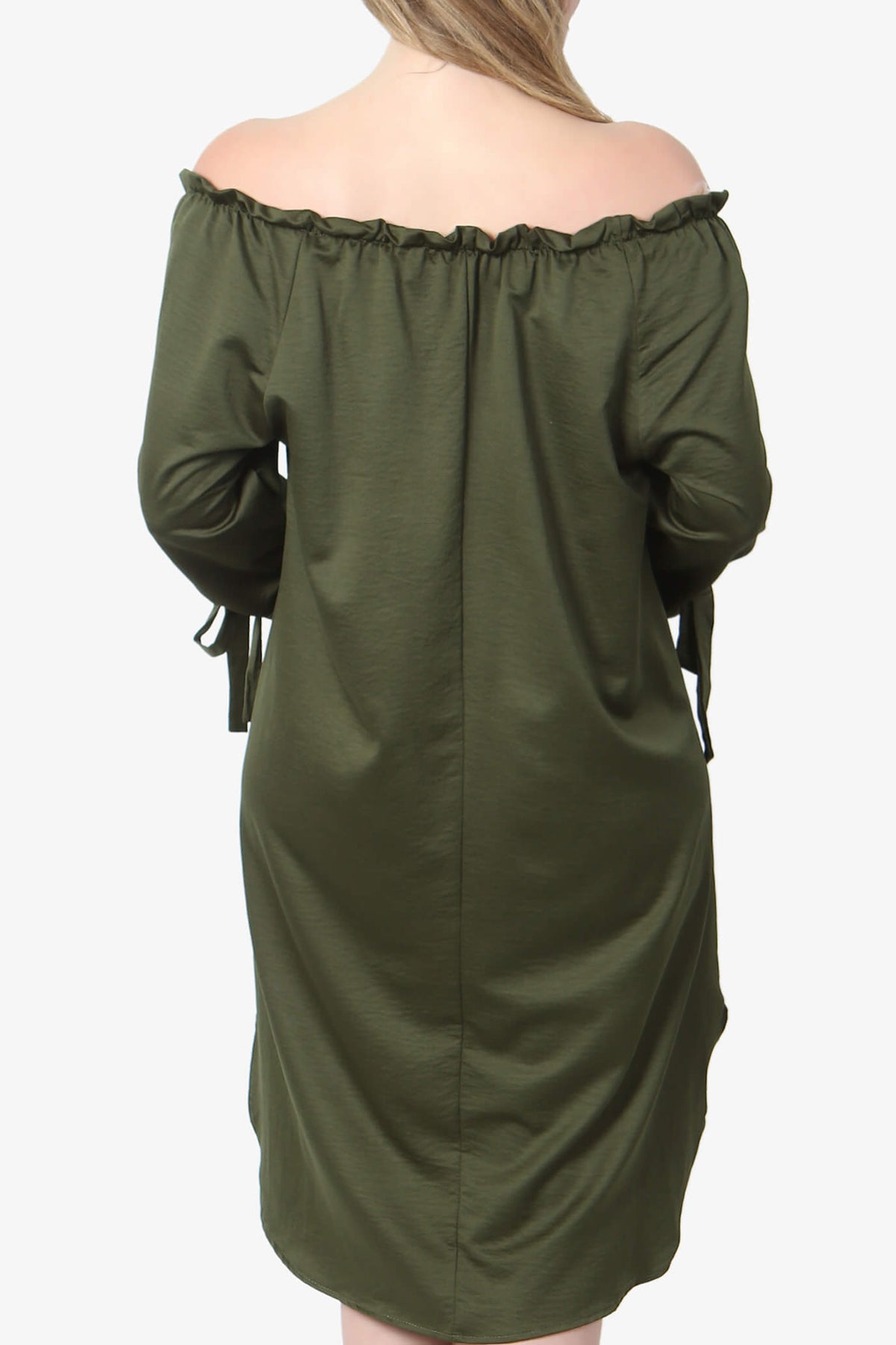 Load image into Gallery viewer, Aida Off Shoulder Satin Shift Dress PLUS OLIVE_2
