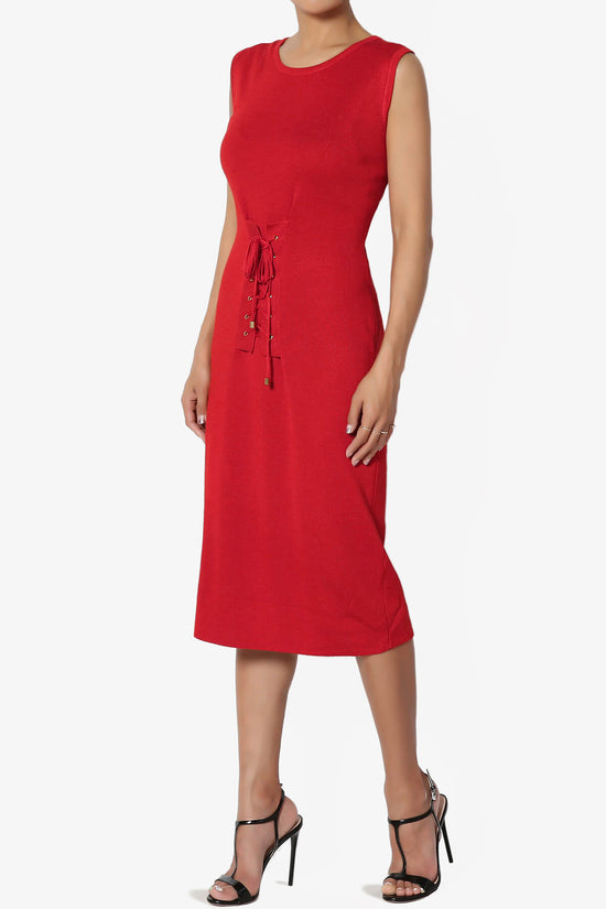 Jordyn Lace-Up Knit Midi Dress RED_3