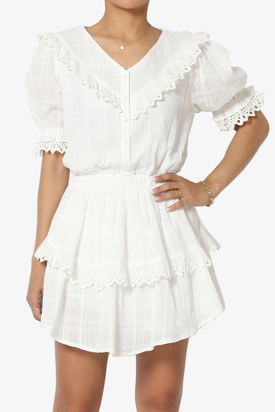 Load image into Gallery viewer, Tille Lace Trim Tiered Dress in Ivory
