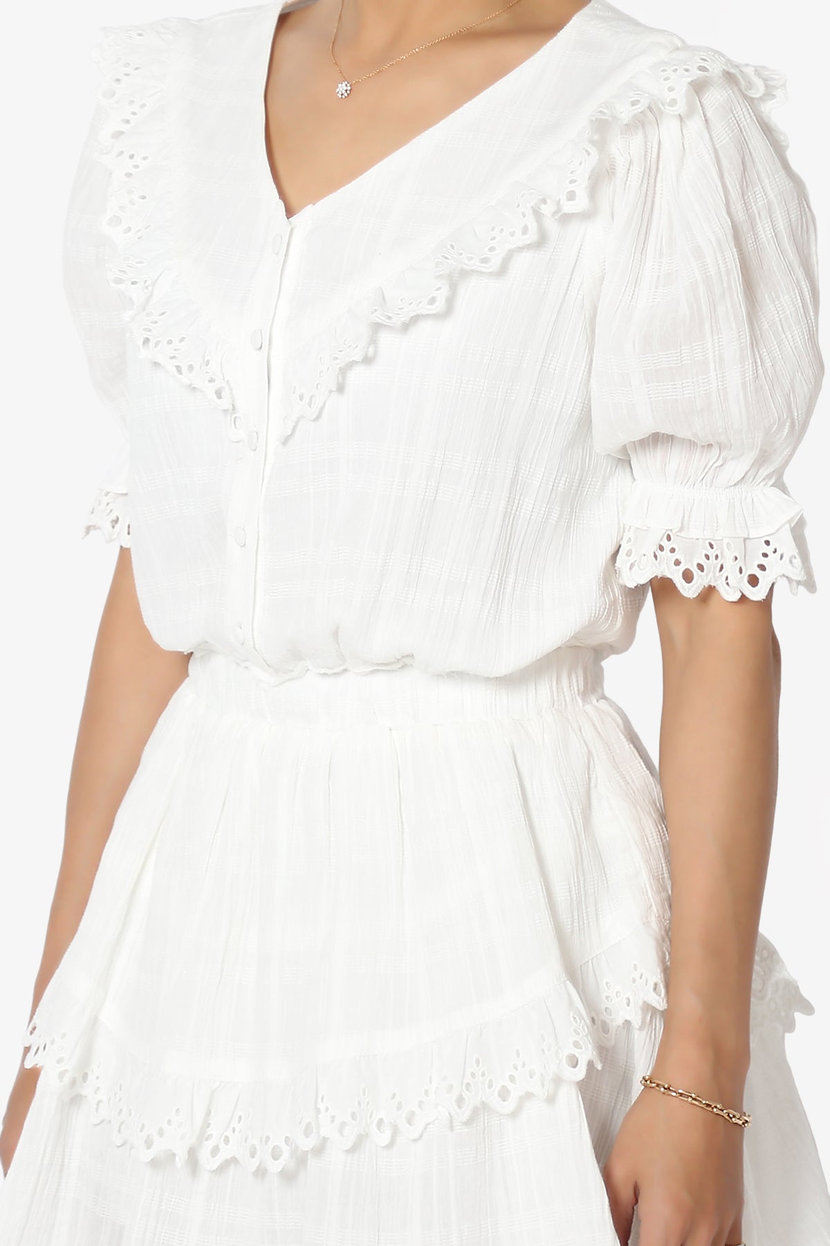 Tille Lace Trim Tiered Dress in Ivory