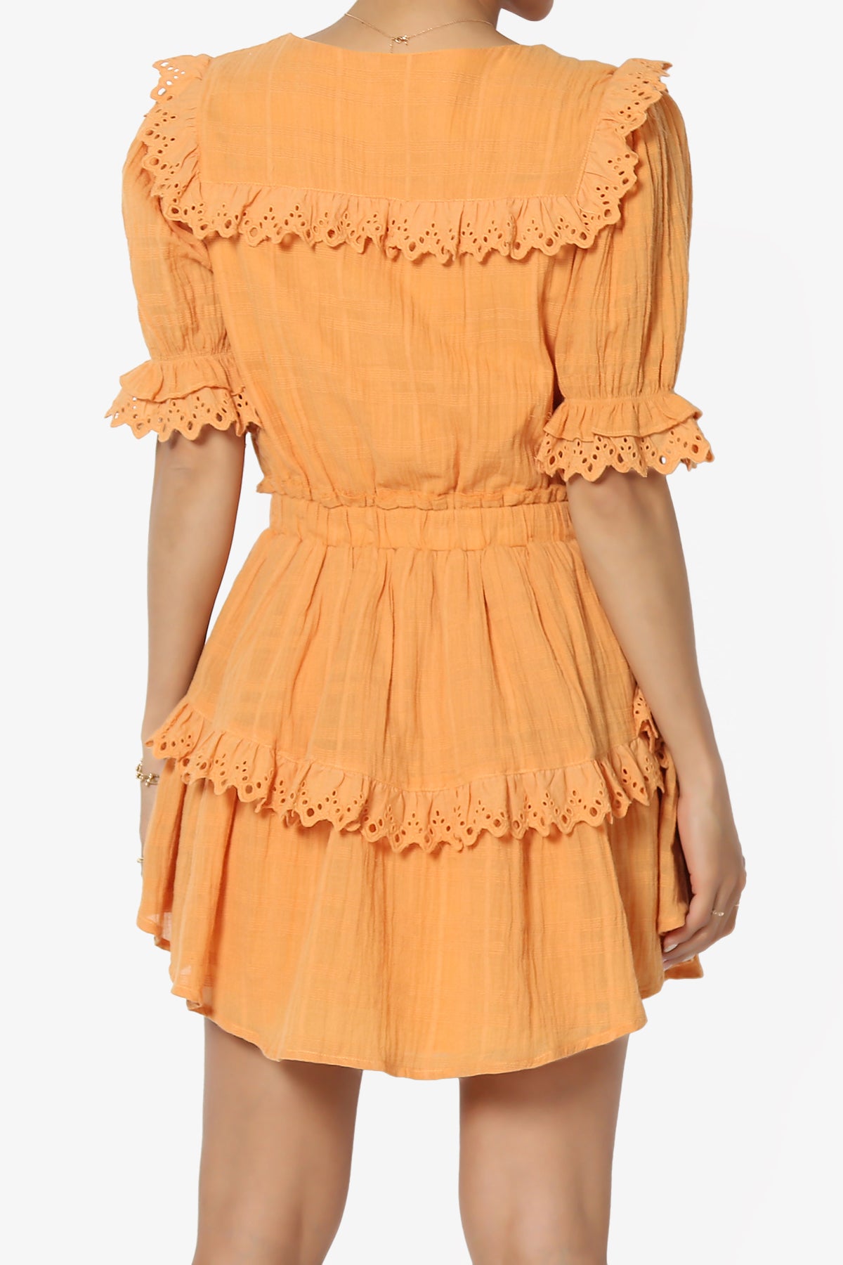 Tille Lace Trim Tiered Dress in Orange