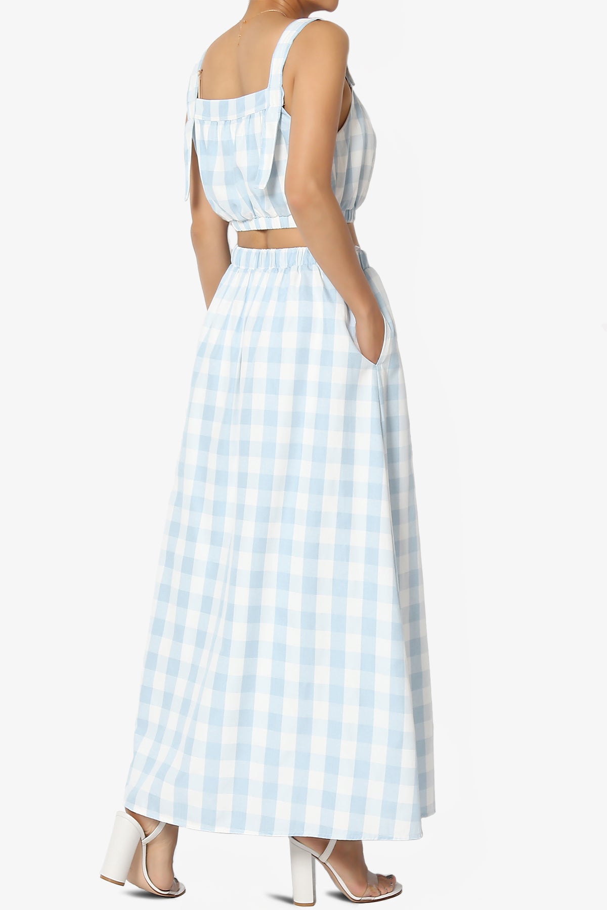 Hamiss Gingham Crop Top & Flare Skirt Set in Blue