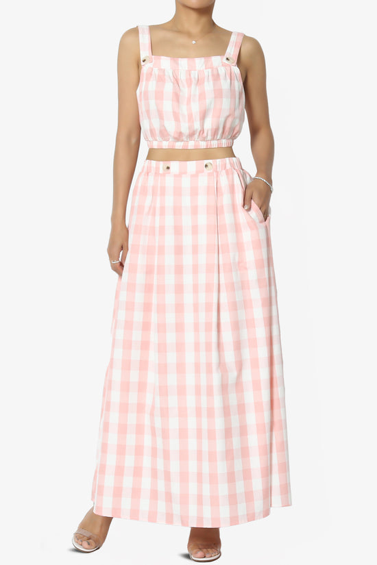 Hamiss Gingham Crop Top & Flare Skirt Set in Pink