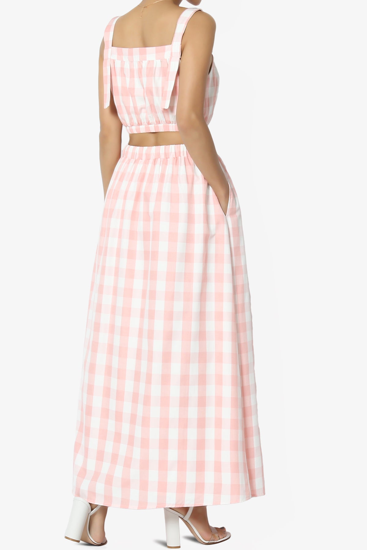 Load image into Gallery viewer, Hamiss Gingham Crop Top &amp;amp; Flare Skirt Set in Pink
