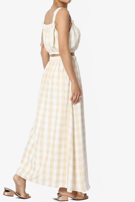 Load image into Gallery viewer, Hamiss Gingham Crop Top &amp;amp; Flare Skirt Set in Taupe
