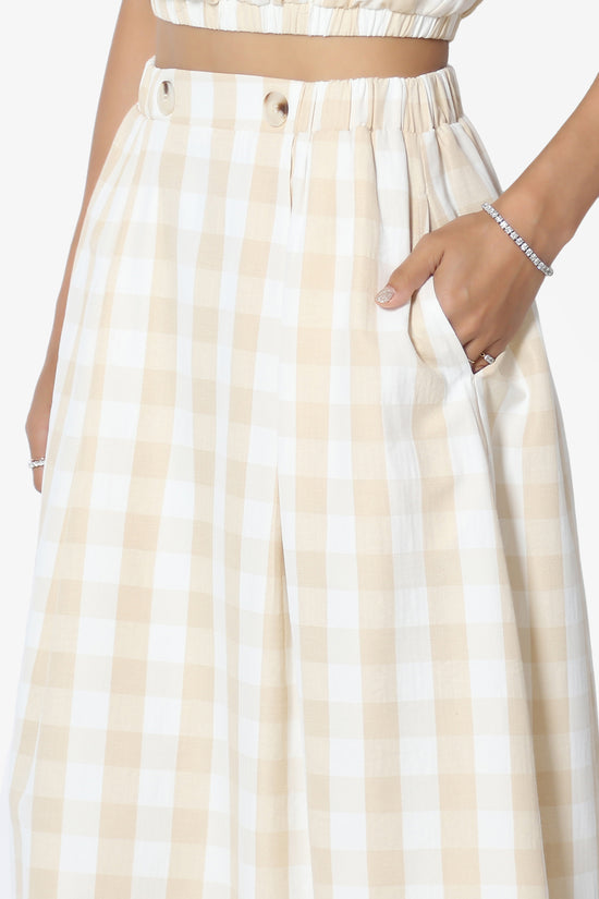 Hamiss Gingham Crop Top & Flare Skirt Set in Taupe