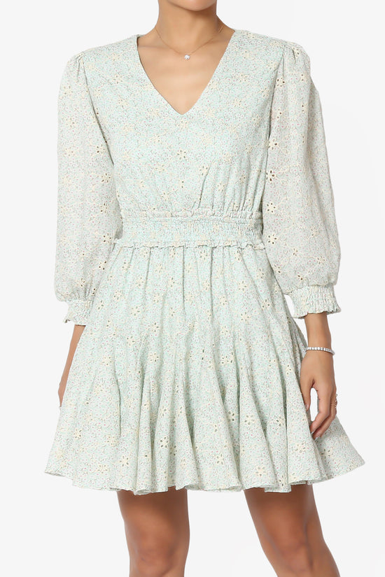Clarabeth Embroidered 3/4 Sleeve Fit & Flare Dress