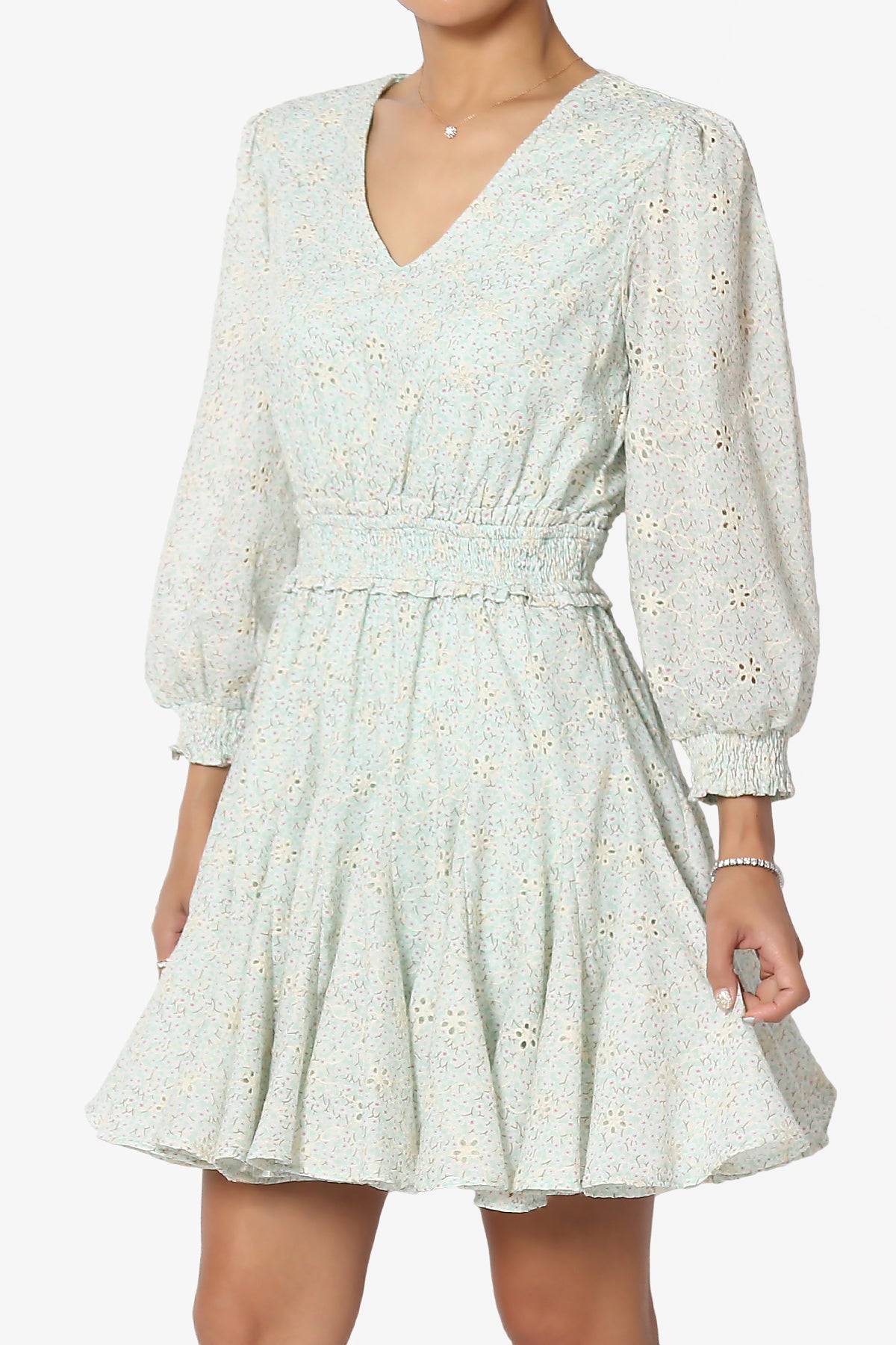 Clarabeth Embroidered 3/4 Sleeve Fit & Flare Dress