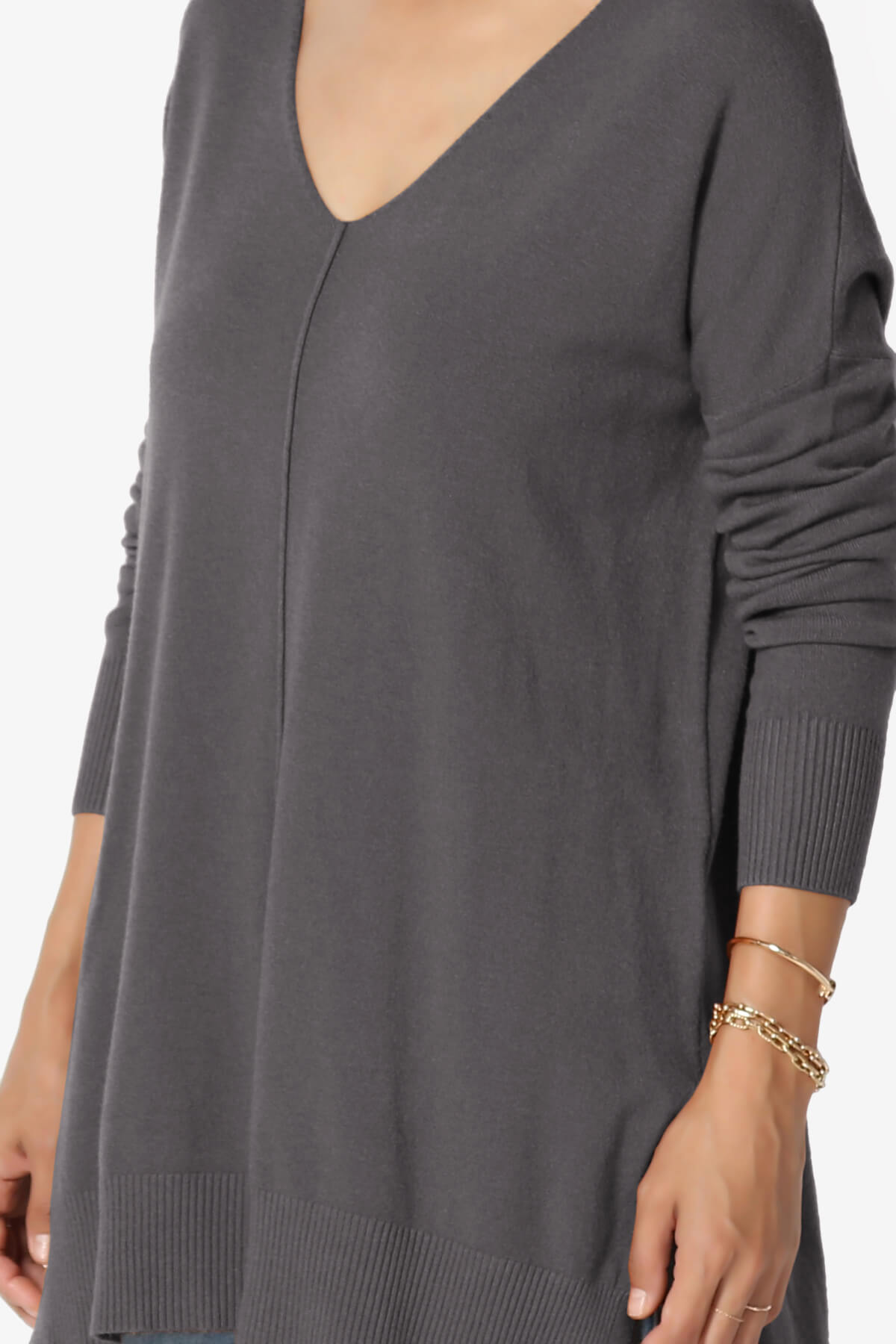 Load image into Gallery viewer, Katana Front Seam V-Neck Knit Sweater ASH GREY_5
