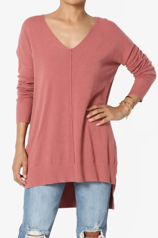Load image into Gallery viewer, Katana Front Seam V-Neck Knit Sweater ASH ROSE_1
