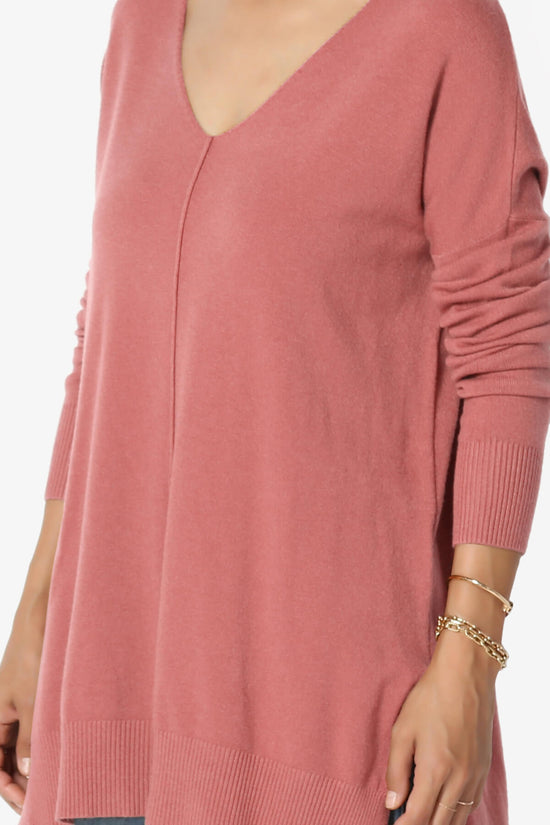 Load image into Gallery viewer, Katana Front Seam V-Neck Knit Sweater ASH ROSE_5
