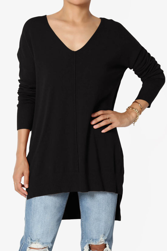 Katana Front Seam V-Neck Knit Sweater BLACK_1