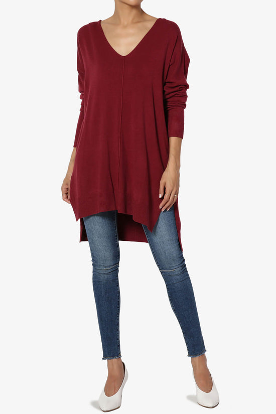 Load image into Gallery viewer, Katana Front Seam V-Neck Knit Sweater BURGUNDY_6
