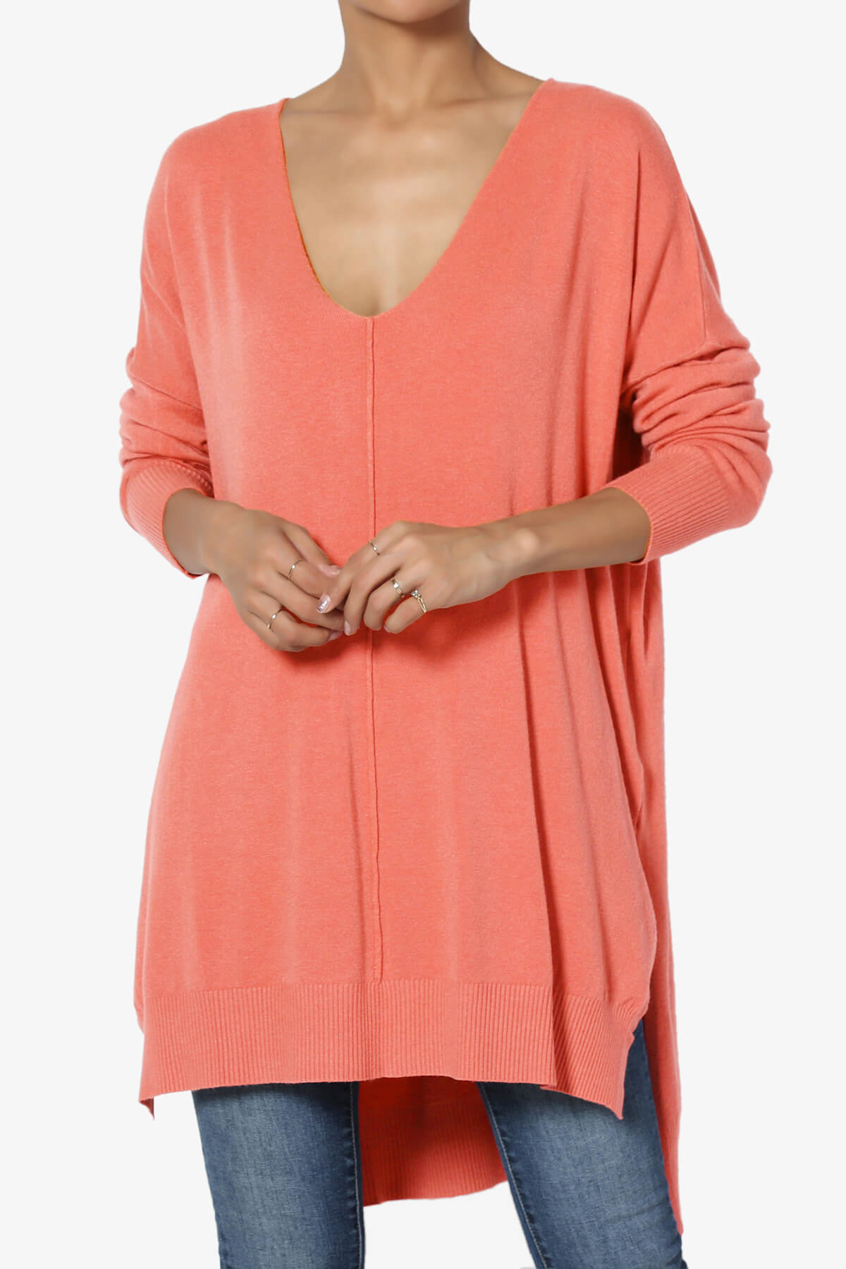 Load image into Gallery viewer, Katana Front Seam V-Neck Knit Sweater CORAL_1
