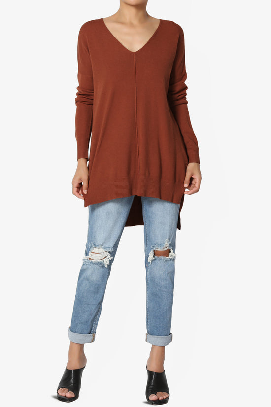 Load image into Gallery viewer, Katana Front Seam V-Neck Knit Sweater DARK RUST_6
