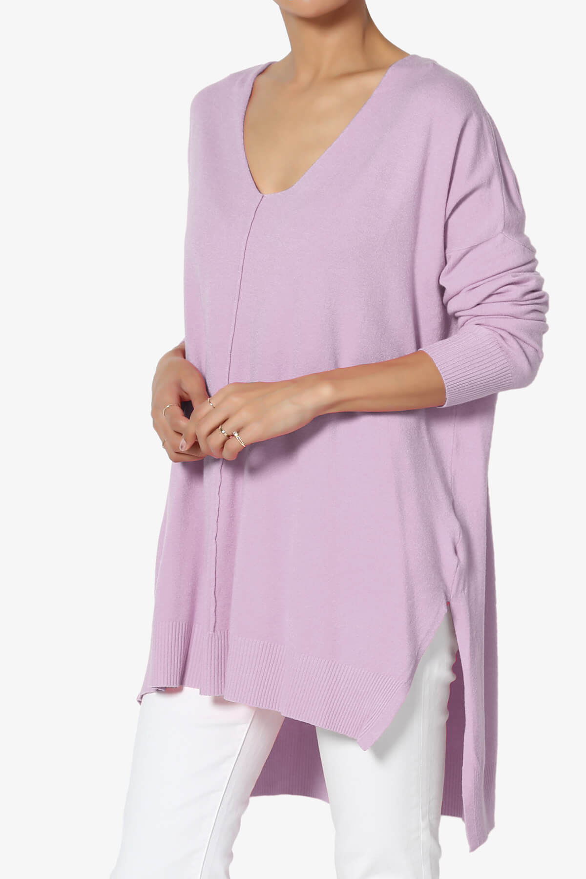 Load image into Gallery viewer, Katana Front Seam V-Neck Knit Sweater DUSTY LAVENDER_3
