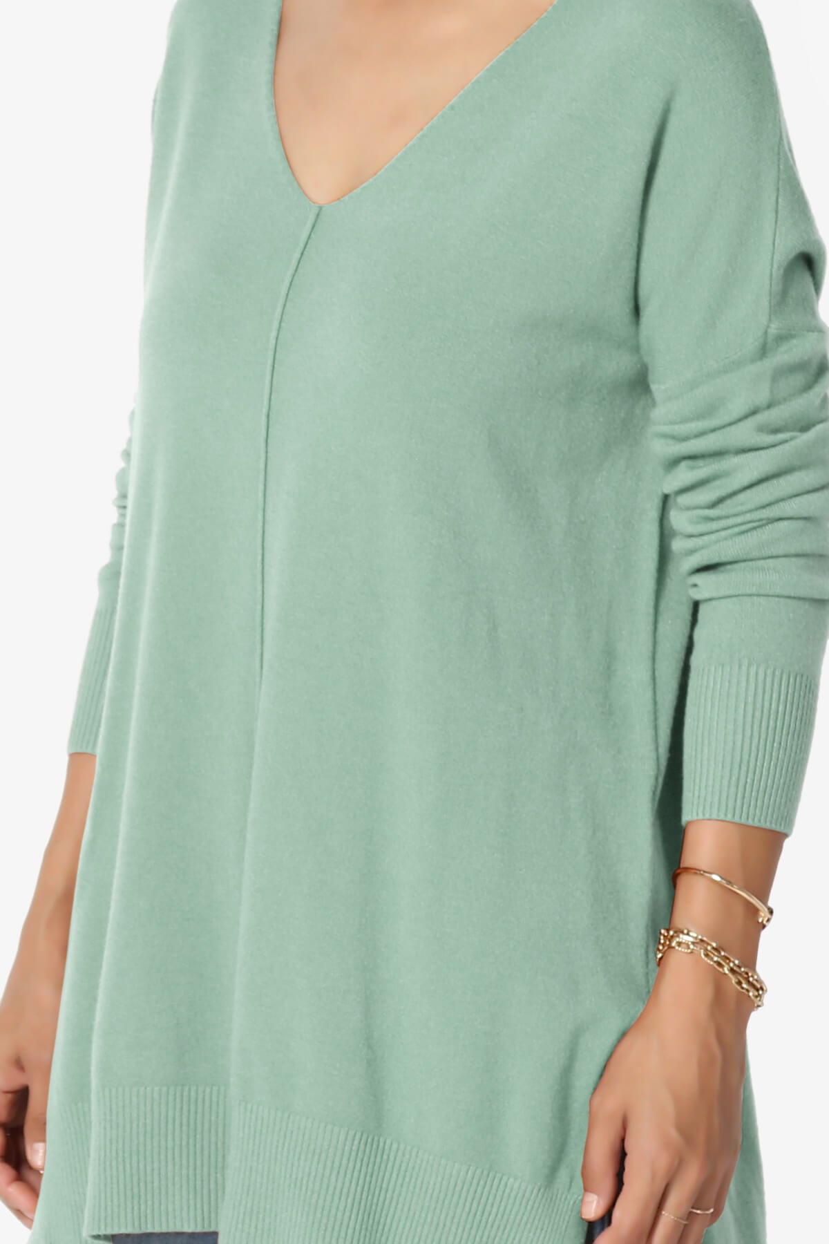 Katana Front Seam V-Neck Knit Sweater LIGHT GREEN_5