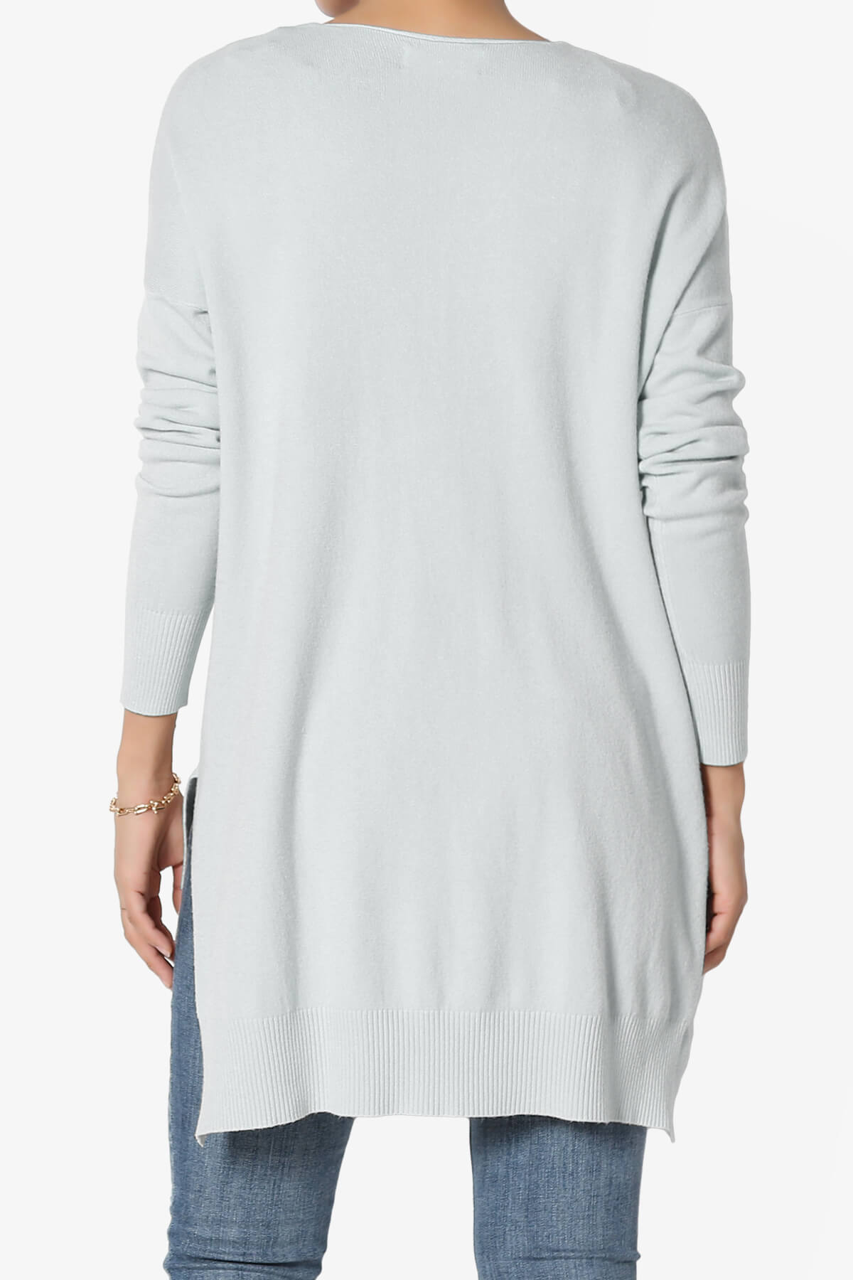 Katana Front Seam V-Neck Knit Sweater LIGHT GREY_2