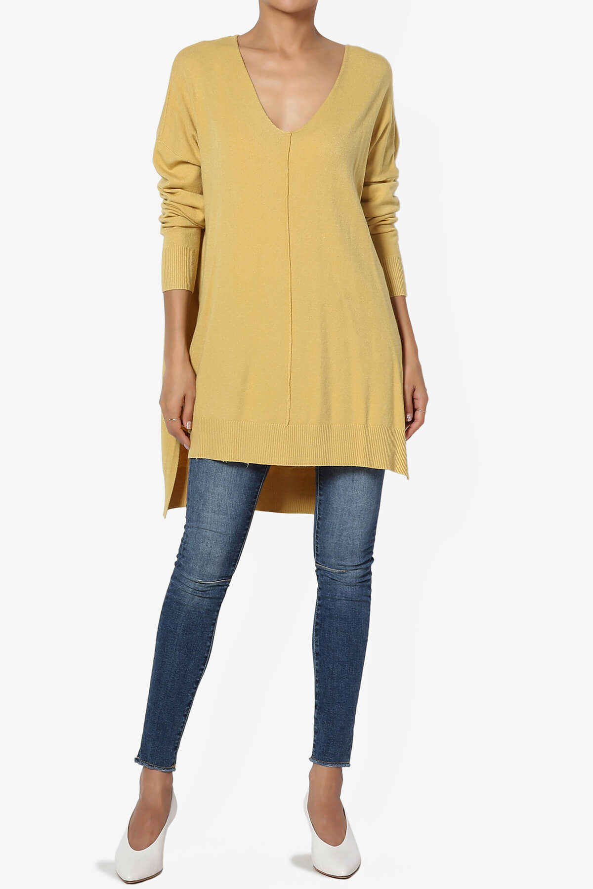 Load image into Gallery viewer, Katana Front Seam V-Neck Knit Sweater LIGHT MUSTARD_6
