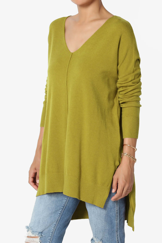 Load image into Gallery viewer, Katana Front Seam V-Neck Knit Sweater OLIVE MUSTARD_3
