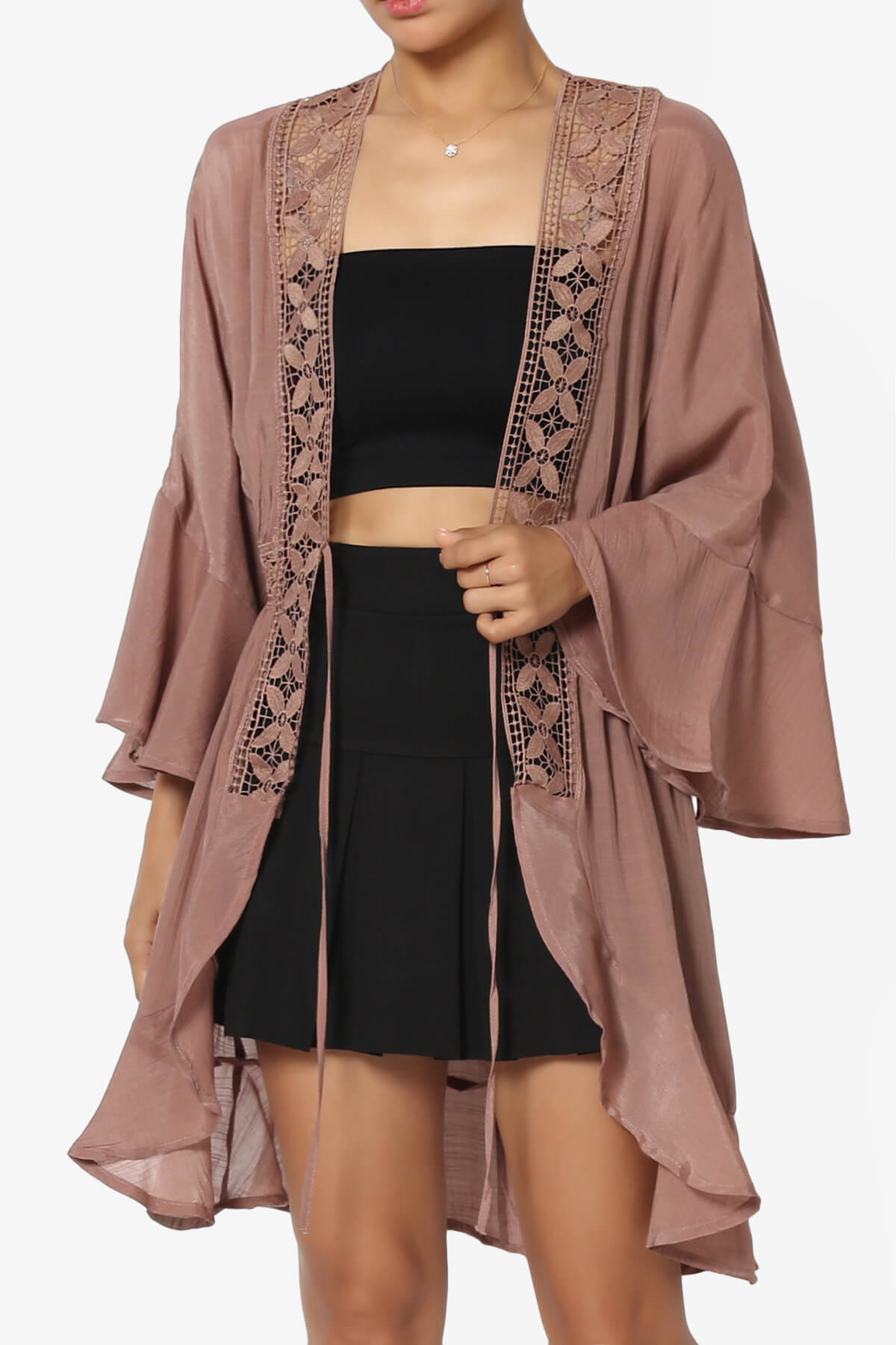 Load image into Gallery viewer, Kayla Lace Trim Kaftan COCOA_1
