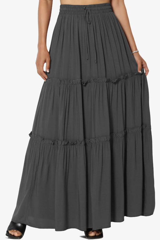 Load image into Gallery viewer, Kelton Ruffle Tiered Woven Maxi Skirt ASH GREY_1
