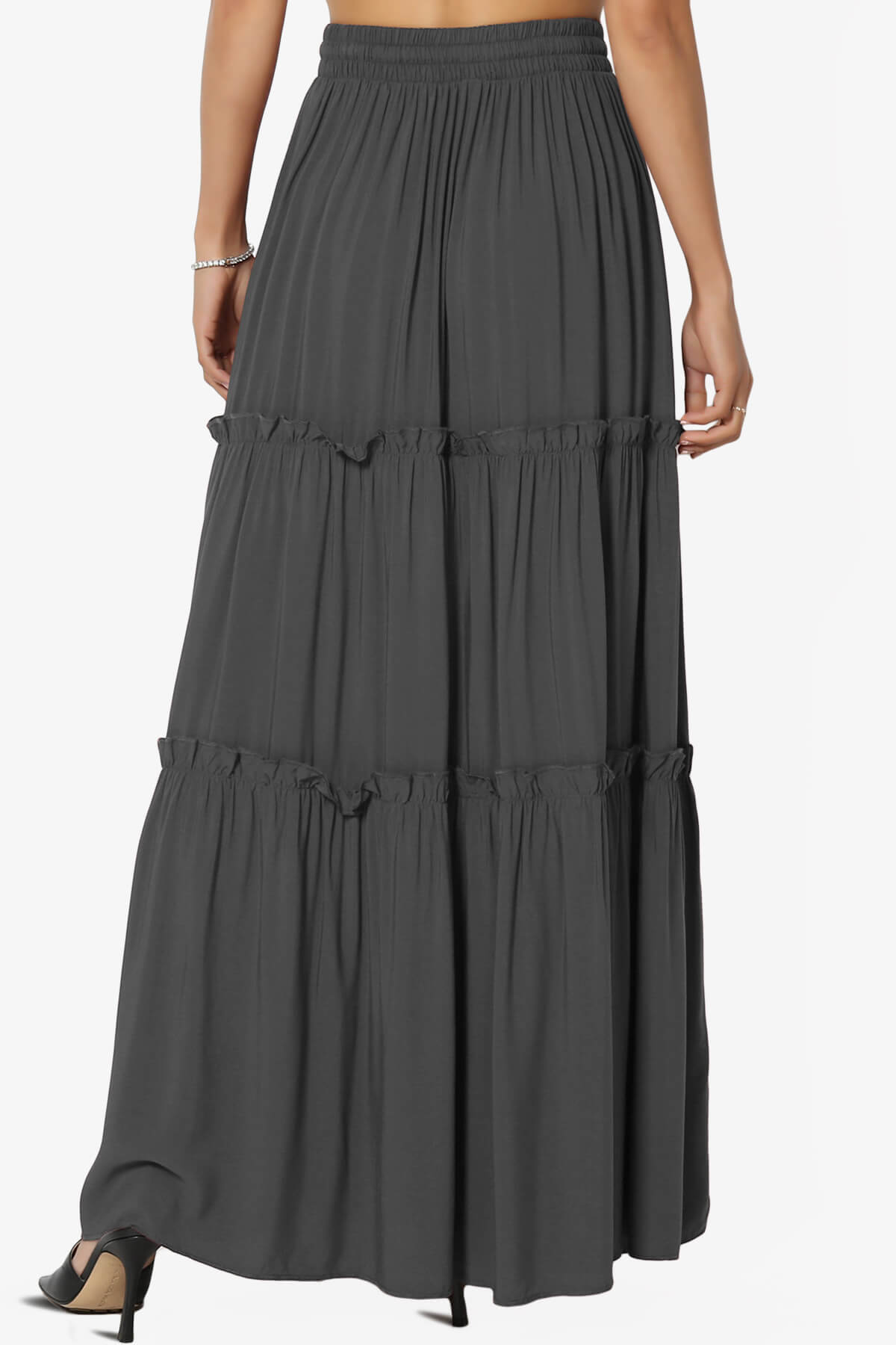 Load image into Gallery viewer, Kelton Ruffle Tiered Woven Maxi Skirt ASH GREY_2
