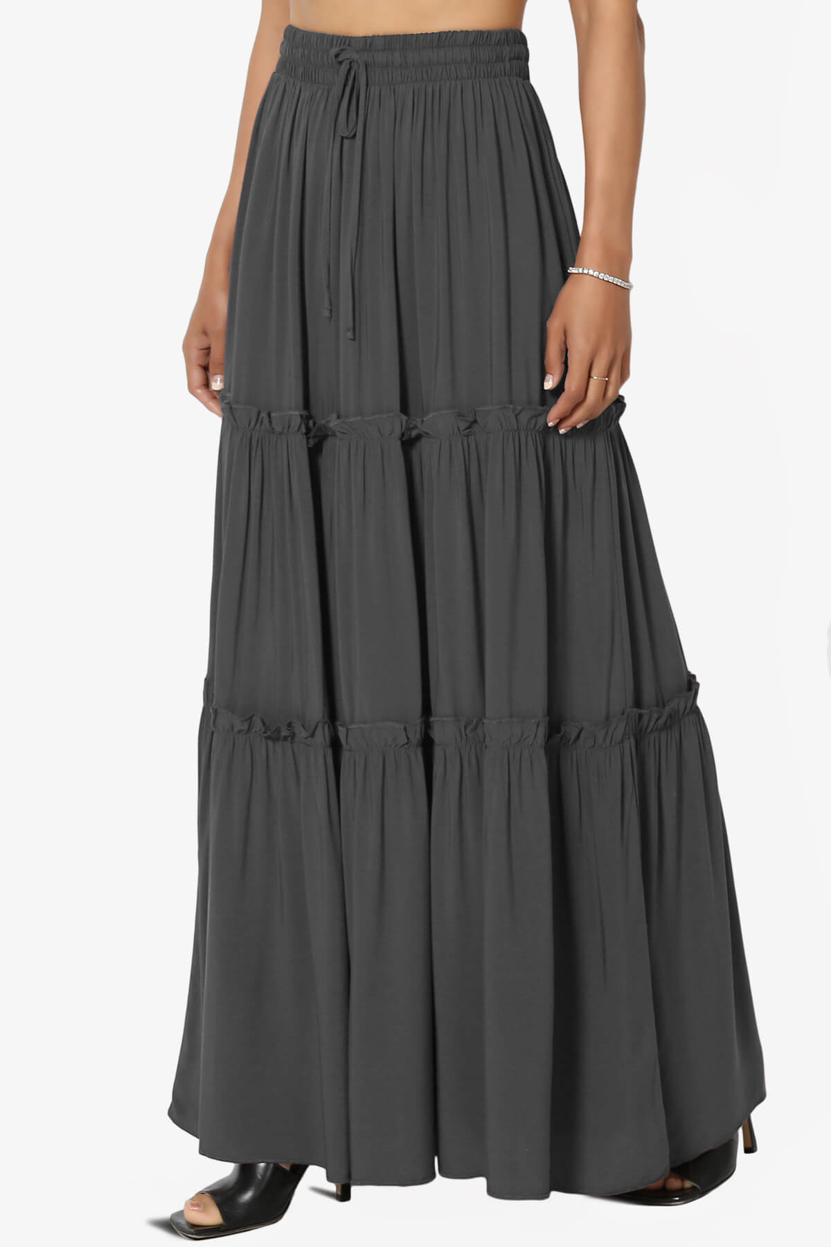 Load image into Gallery viewer, Kelton Ruffle Tiered Woven Maxi Skirt ASH GREY_3
