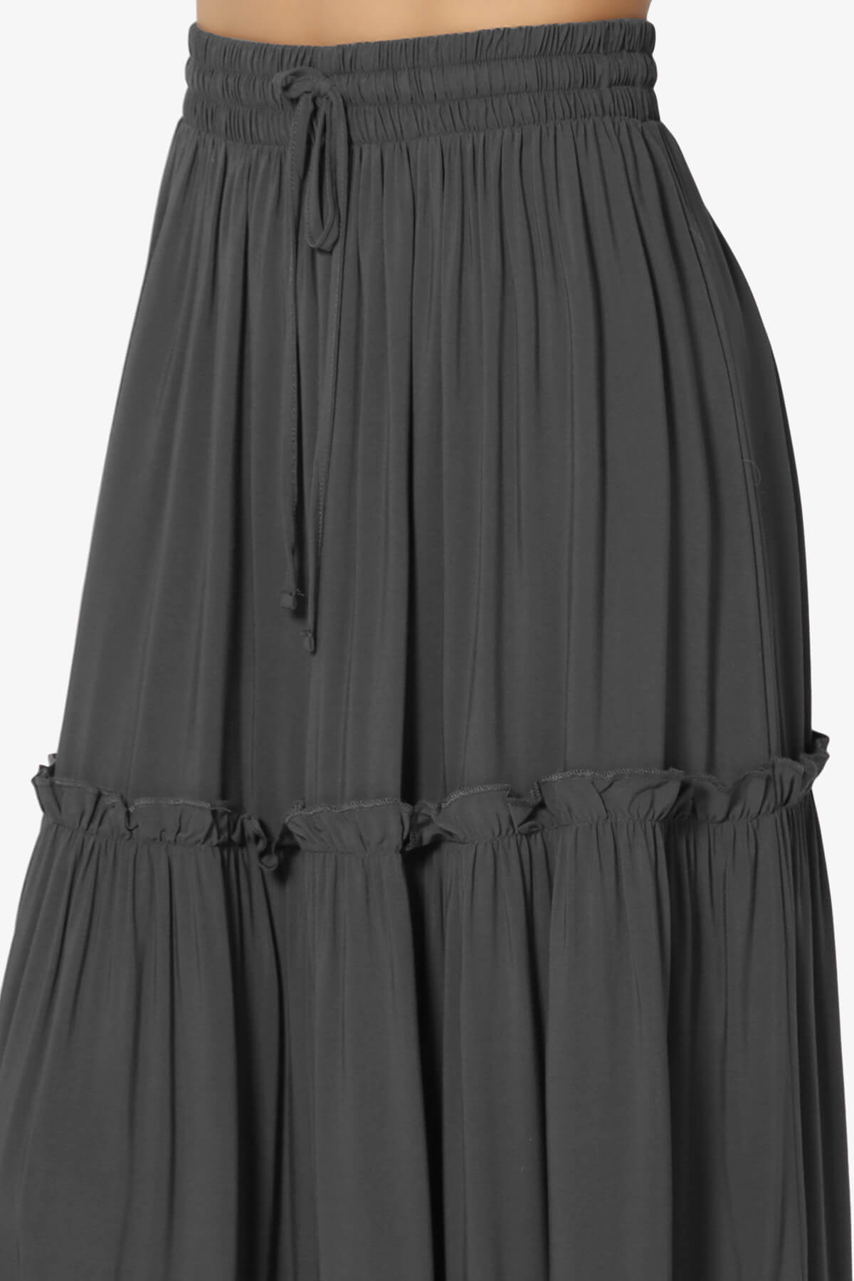 Kelton Ruffle Tiered Woven Maxi Skirt ASH GREY_5
