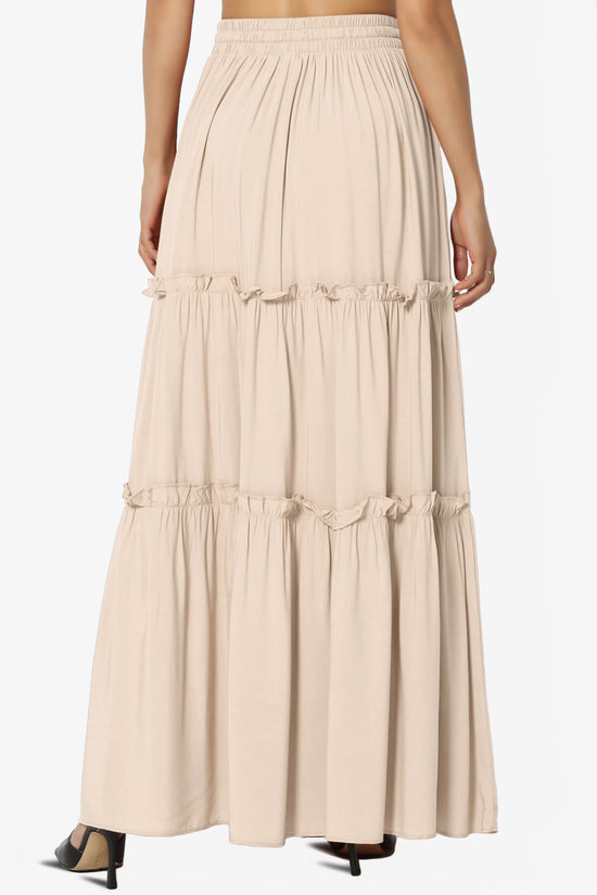 Load image into Gallery viewer, Kelton Ruffle Tiered Woven Maxi Skirt BEIGE_2
