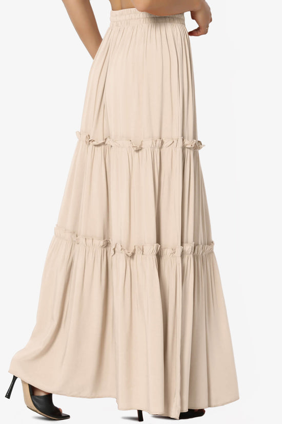 Load image into Gallery viewer, Kelton Ruffle Tiered Woven Maxi Skirt BEIGE_4
