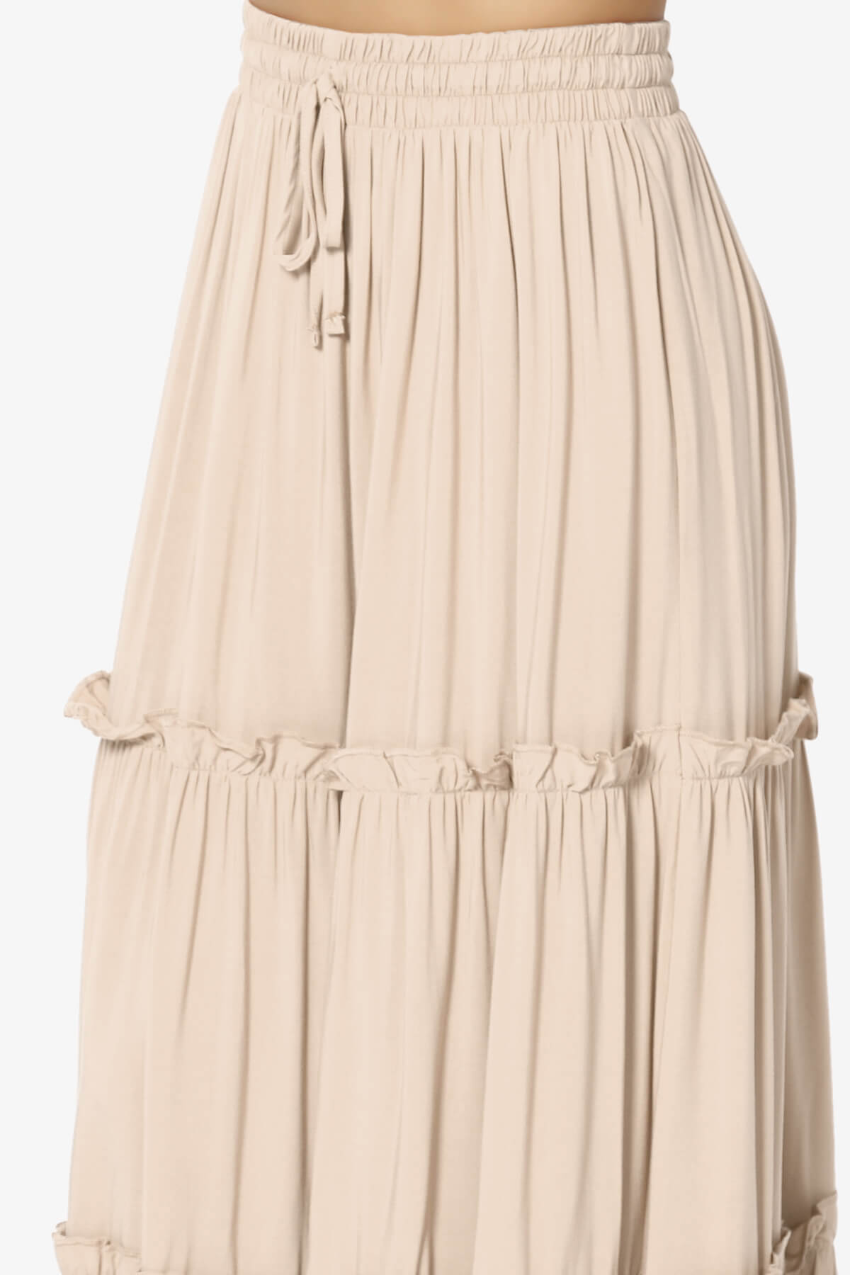 Kelton Ruffle Tiered Woven Maxi Skirt BEIGE_5