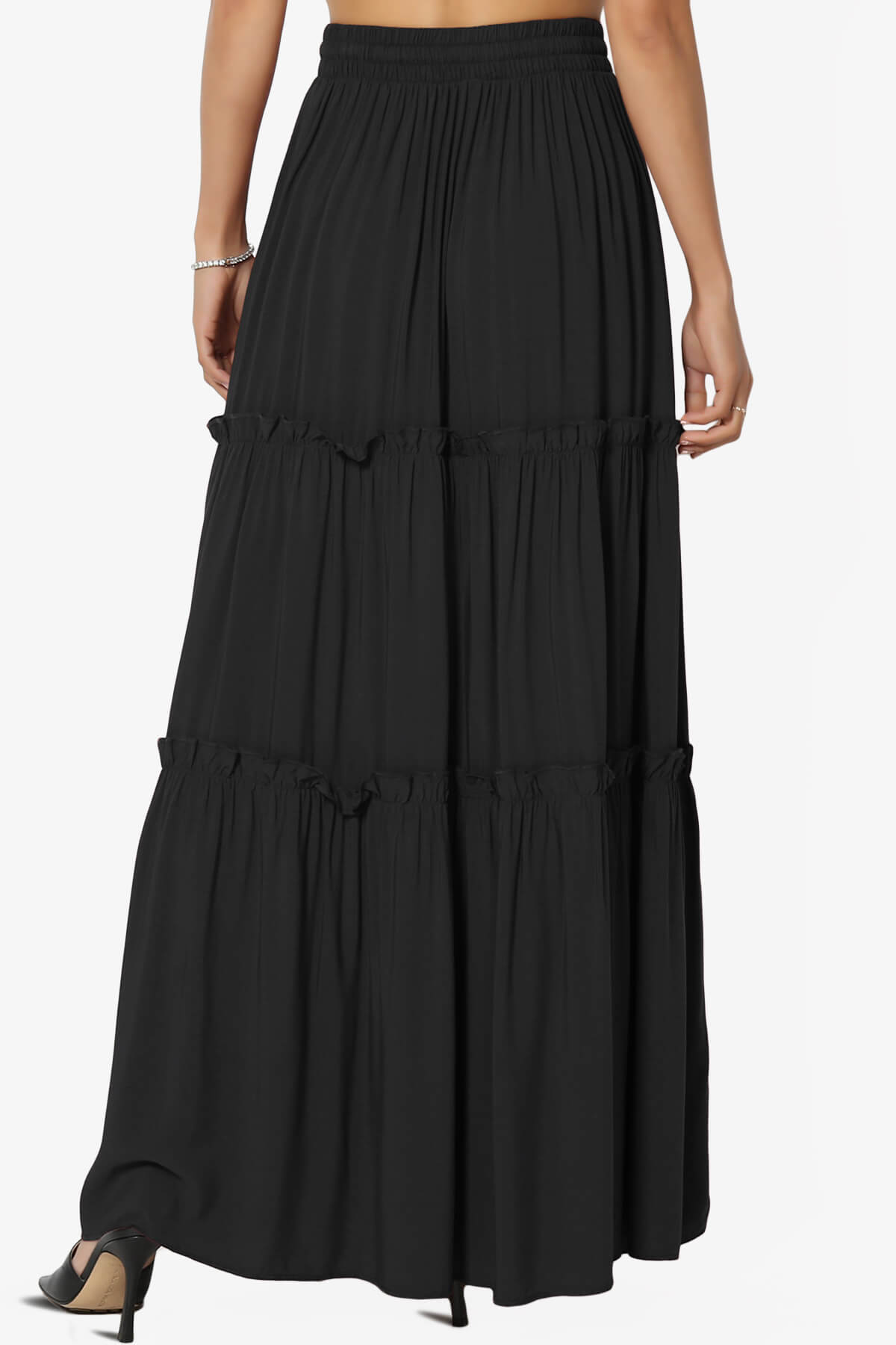 Load image into Gallery viewer, Kelton Ruffle Tiered Woven Maxi Skirt BLACK_2
