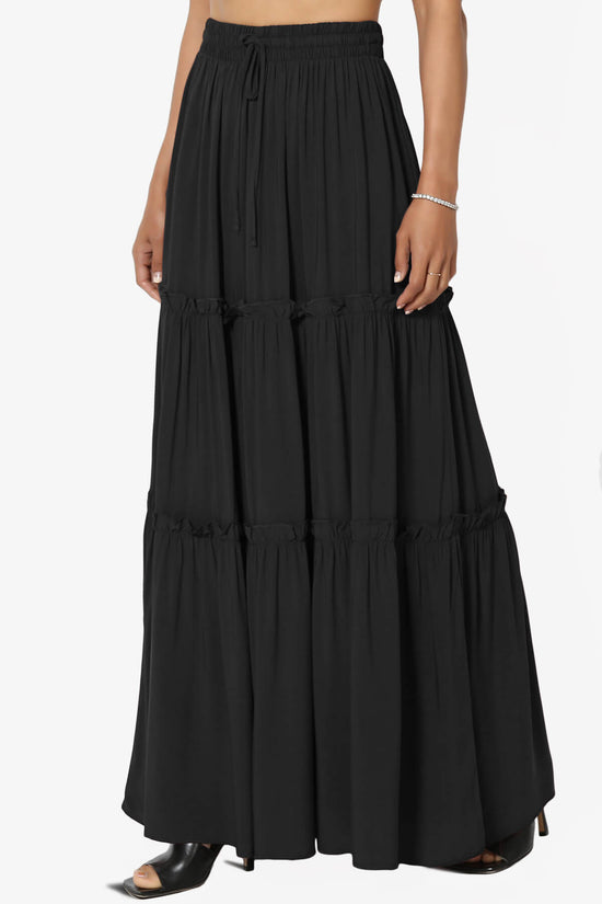 Load image into Gallery viewer, Kelton Ruffle Tiered Woven Maxi Skirt BLACK_3
