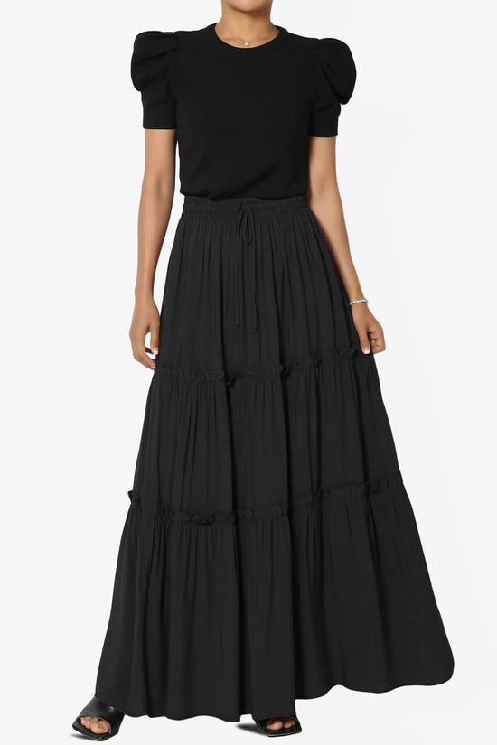 Kelton Ruffle Tiered Woven Maxi Skirt BLACK_6