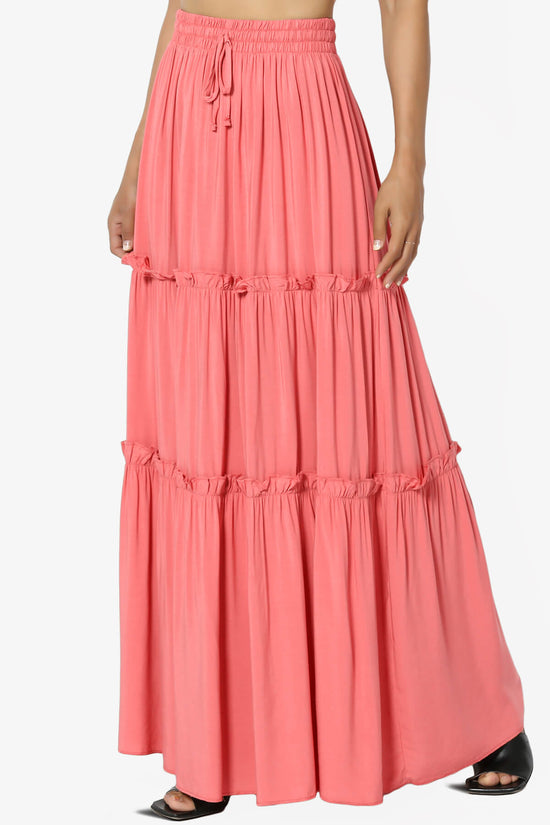Load image into Gallery viewer, Kelton Ruffle Tiered Woven Maxi Skirt CORAL_3
