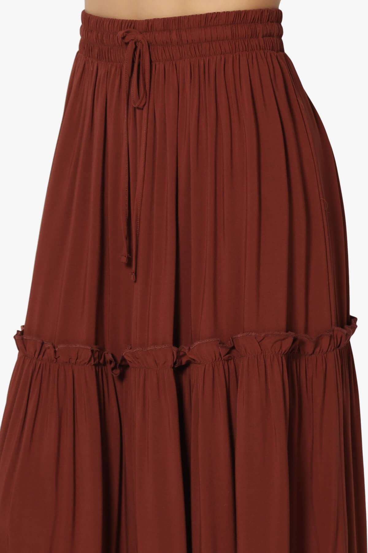 Kelton Ruffle Tiered Woven Maxi Skirt DARK RUST_5