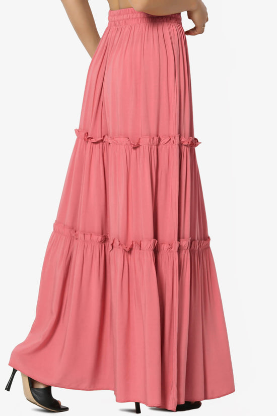 Load image into Gallery viewer, Kelton Ruffle Tiered Woven Maxi Skirt DESERT ROSE_4

